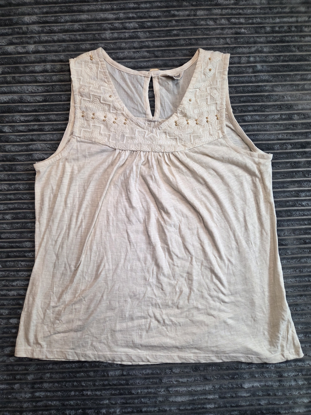 Lucky Brand Cream Embroidered Yoke Tank
